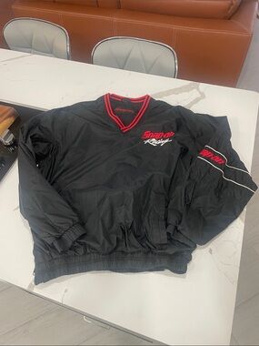 Snap Black Pullover Windbreaker with Red Trim